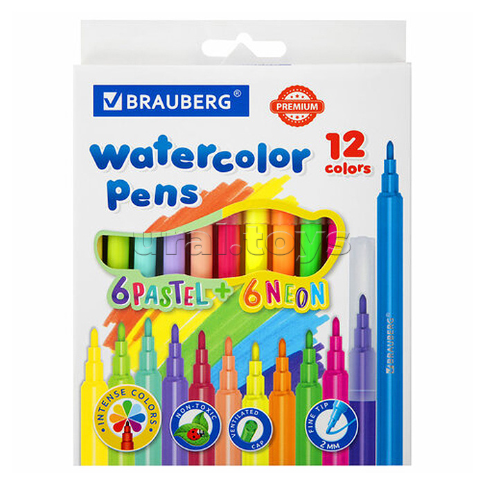 Фломастеры 6 неоновых + 6 пастельных, вентилируемый колпачок, картонная коробка,