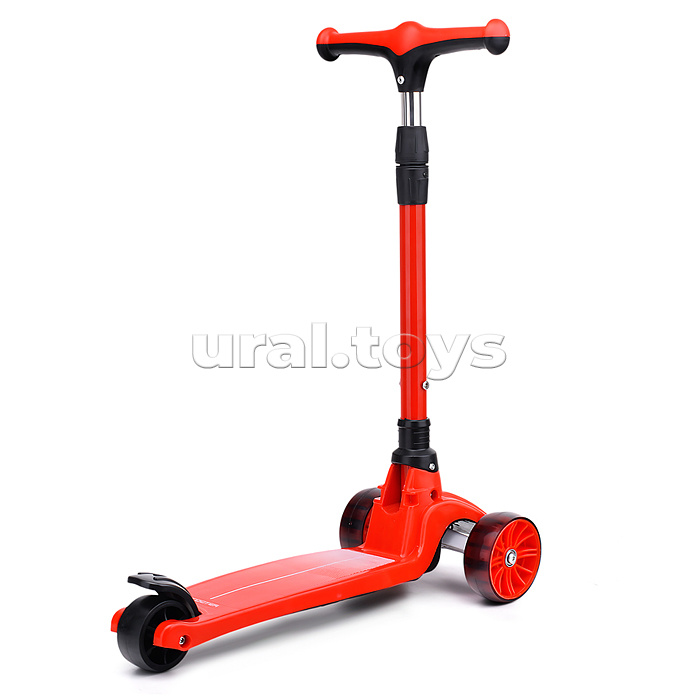 Самокат 3-х. кол., с сиденьем, ограничителем и родительской ручкой, колеса PU, красный, в коробке