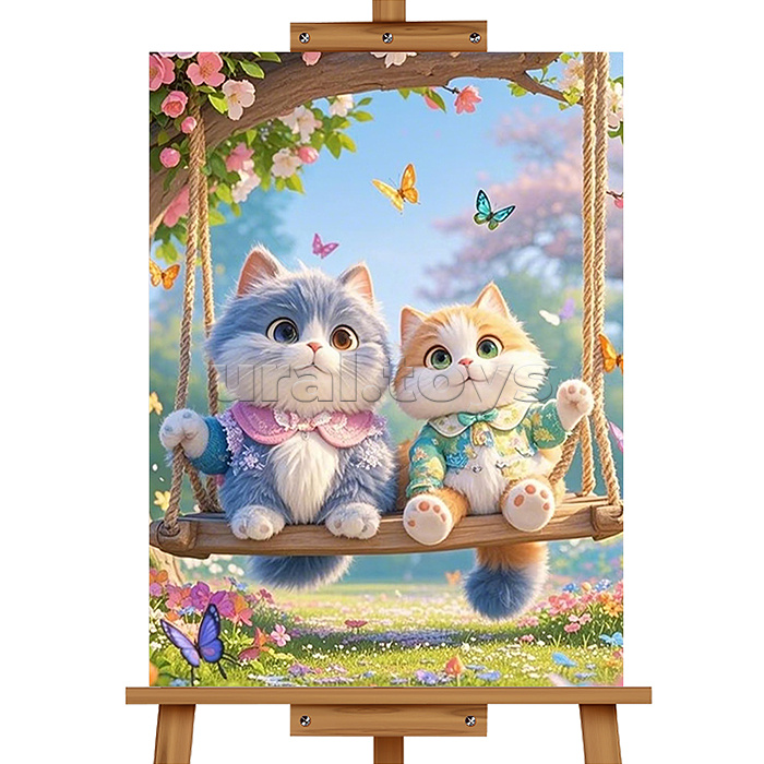 Мозаика алмазная "Котики на качеле" 20*30см.