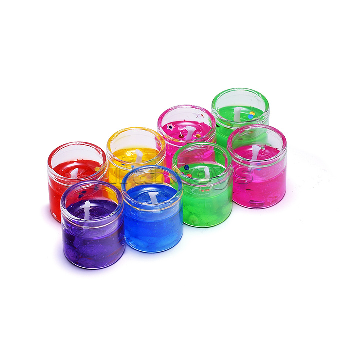 Набор свечей гелевых (8шт х 2,7*2,7см) в стаканчике, с блёстками