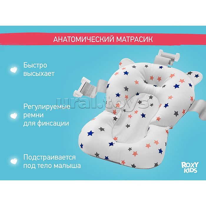 Ванночка складная с термометром и матрасиком "Звезды", серая