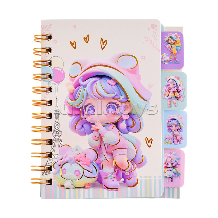 Блокнот на евроспирали "Девочки" 11.6х7.8 см, 69 л, комбинированный внутренний блок, плотность бумаги 70г/м2, 4 дизайна в ассортименте, ОПП-упаковка