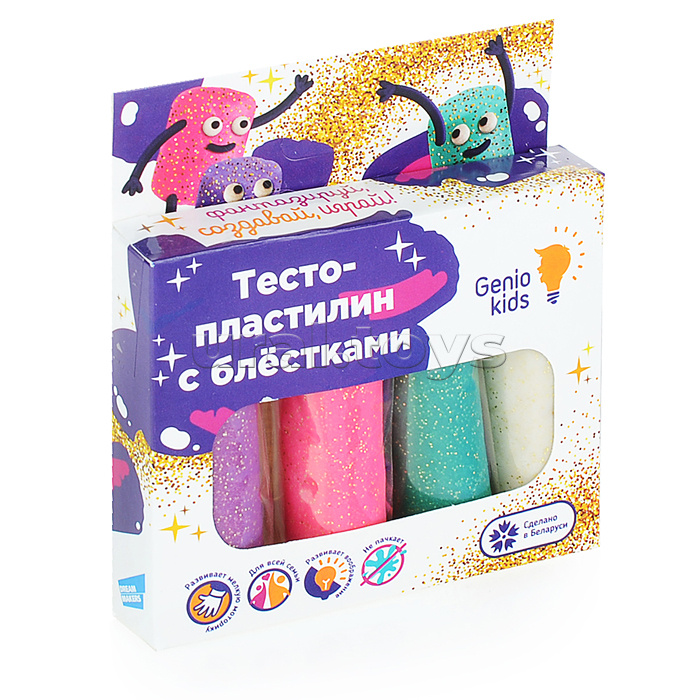 Набор для детской лепки «Тесто-пластилин 4 цвета с блёстками»