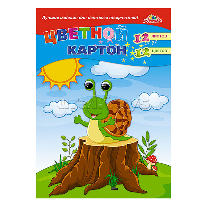 Картон цветной мел. КБС А4 12л., 12цв. "Веселая улитка"