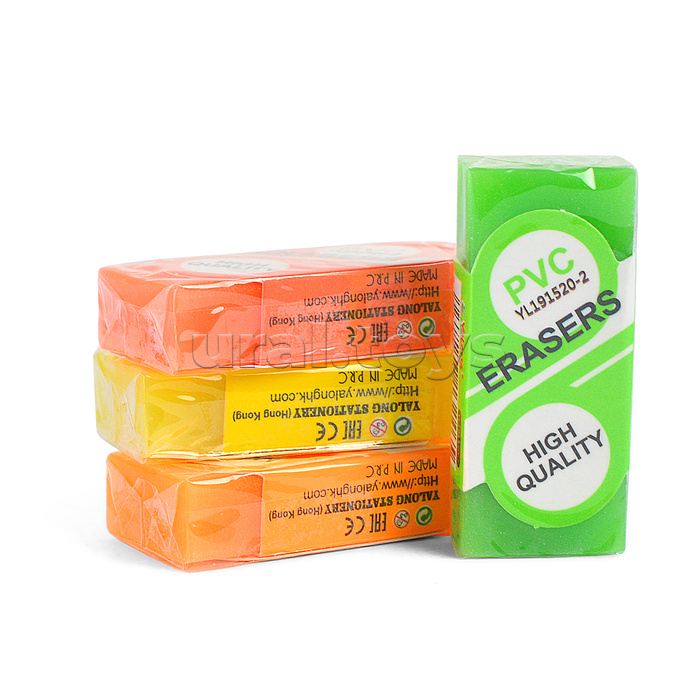 Ластик "Candy color" синтетический каучук, прямоугольный, ПВХ, цвет ассорти, 44х20х10мм