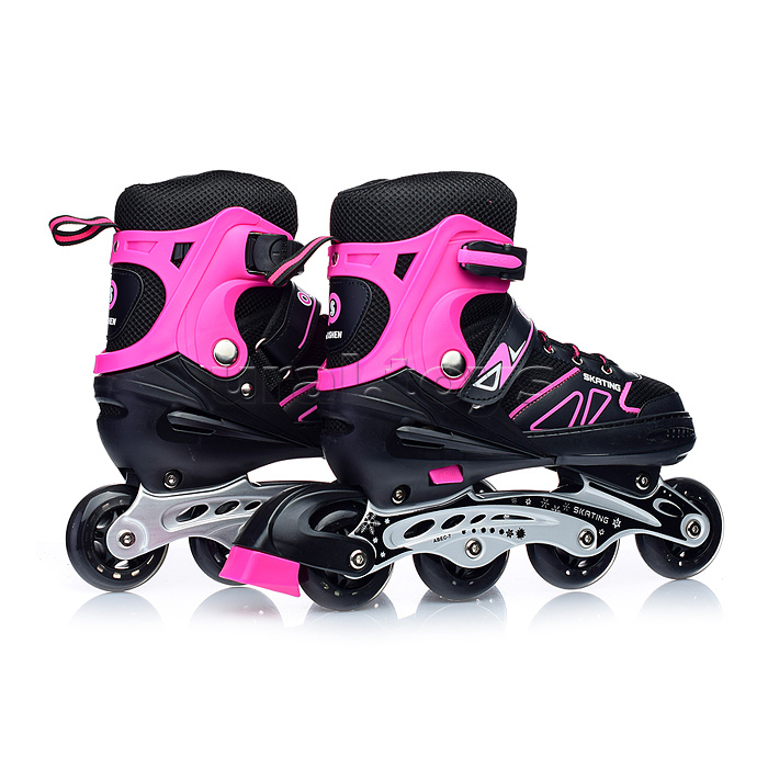 Роликовые коньки раздвижные, PU колёса, размер L, черно-розовые, в сумке