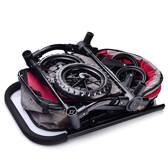 Коляска-трансформер для кукол, металлическая, с корзиной, цвет красно-серый в пакете