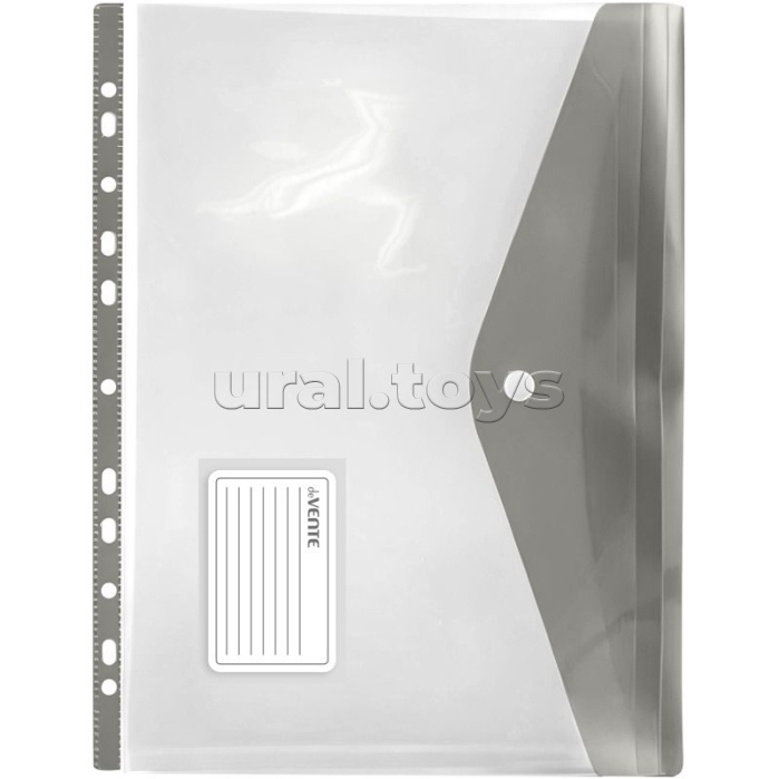 Папка-вкладыш A4 140 мкм с расширением и клапаном на кнопке горизонтальная, прозрачная с дымчатым клапаном