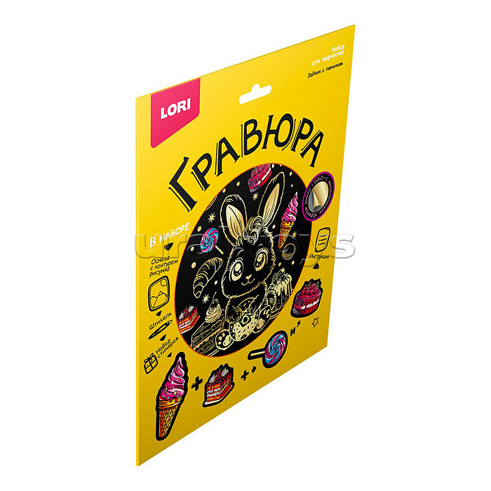 Гравюра 18*24 "Зайчик с пончиком" (золото)