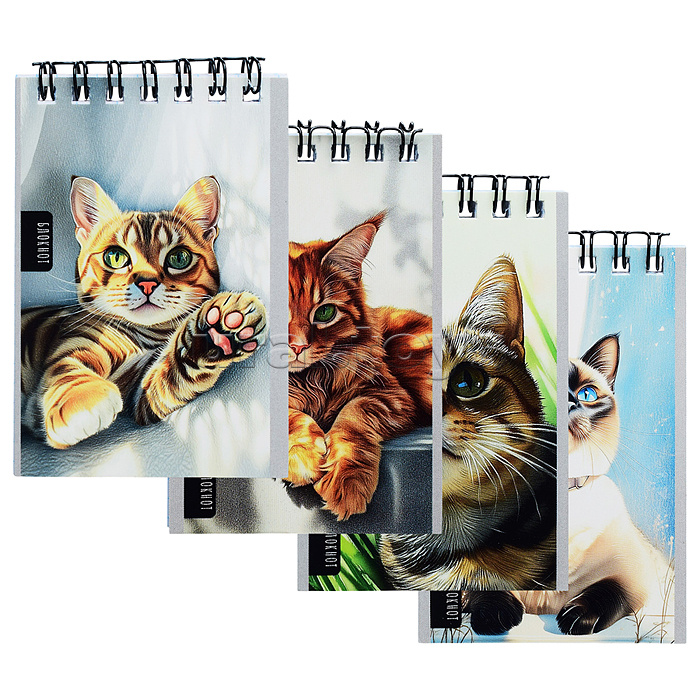 Блокнот А7 40л. "Нарисованные котики" на гребне, обл.-мел.кар, бл-офс, в клетку