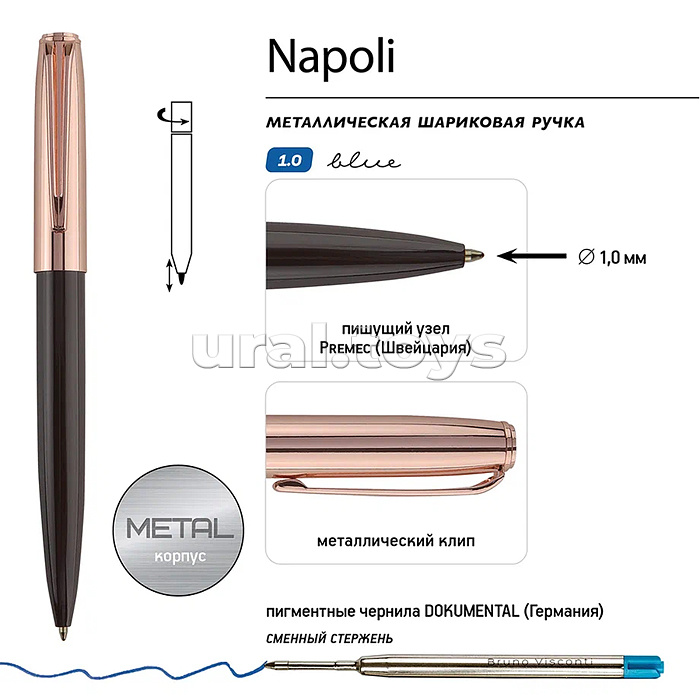 Ручка "NAPOLI" шариковая автоматическая, металл. 1,0 мм, синяя Ручка "NAPOLI" шариковая автоматическая, металл. 1,0 мм, синяя