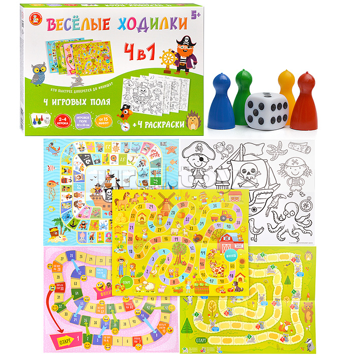 Игра настольная ходилка "Веселые ходилки 4 в 1" Игра настольная ходилка "Веселые ходилки 4 в 1"