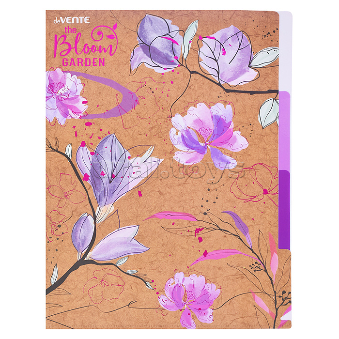 Папка-уголок c 3-мя отделениями "Bloom Garden" A4 (230x310 мм) 180 мкм, фактура крафт-имитация с рисунком, тиснение фольгой, индивидуальная маркировка