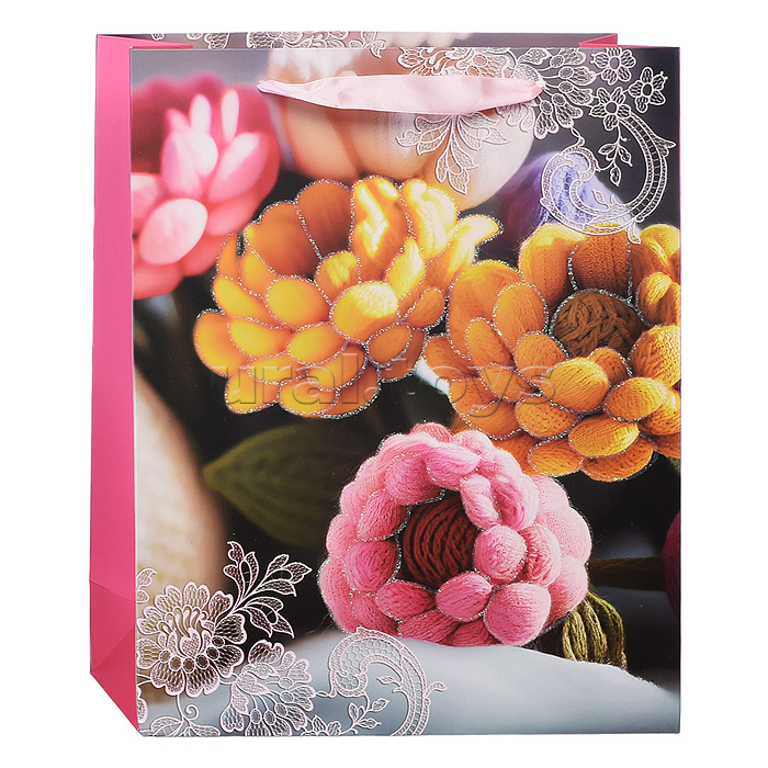 Пакет подарочный "Вязаные цветы" 26x10x32 см, 3D