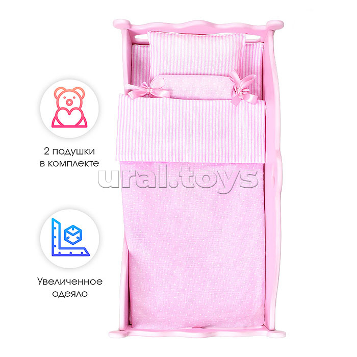 Постельное бельё розовое в горошек для куклы бебиборн