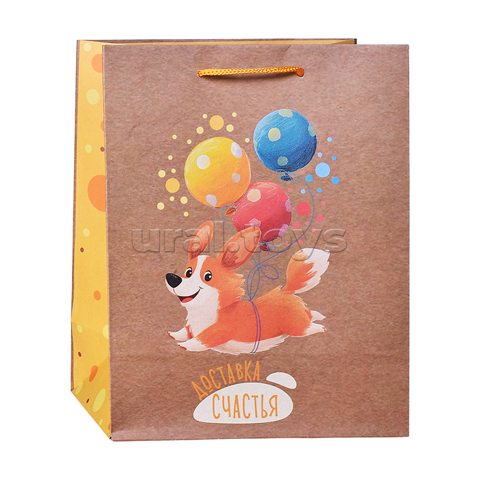 Пакет подарочный из крафт-бумаги 18x23x10 см (craft M) Доставка счастья, 130 г