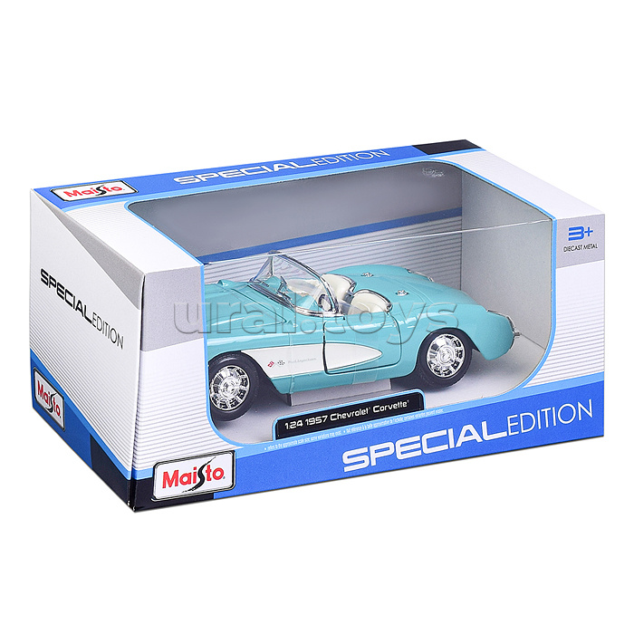 Машинка die-cast 1957 Chevrolet Corvette, 1:24, бирюзовая, открывающиеся двери