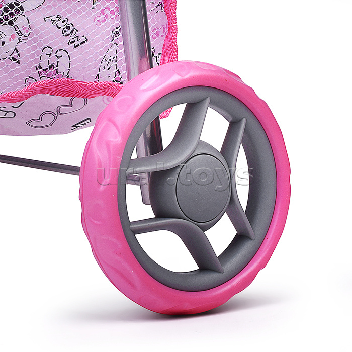 Коляская кукольная прогулочная, металлическая, с корзиной и козырьком