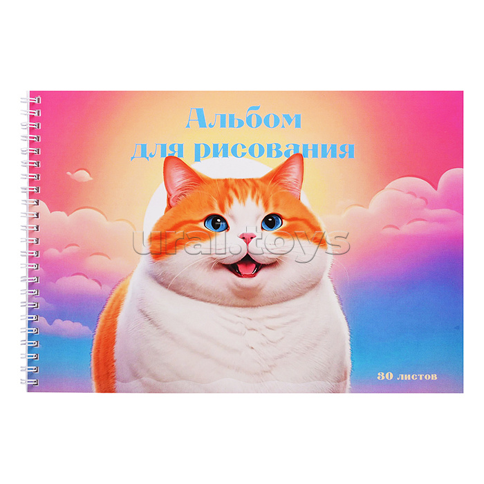 Альбом для рисования 30л. "Котик" гребень. обл.: мел. картон, выб. лак. Бум. оф.110г/м2. Уп./гофр.