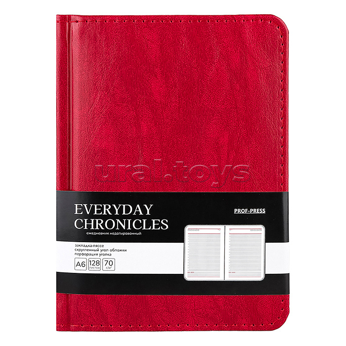 Ежедневник А6, 128л. недатир. "EVERYDAY CHRONICLES - RED" кожзам (красный)