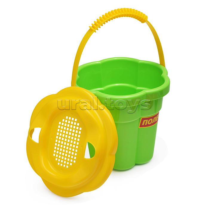 Набор №308: ведро-цветок среднее №3, ситечко-цветок среднее №3, лопатка №5, грабельки №5, формочки (ладошка + ножка)