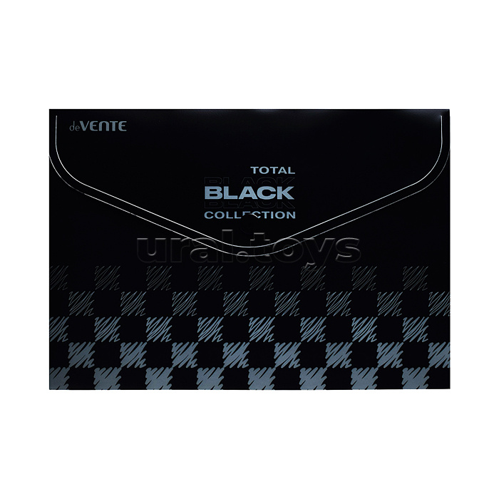 Набор папок "TOTAL BLACK" A4 (330x235 мм) 180 мкм, 3 папки, состав набора: папка-конверт на кнопке A4 (330x235 мм), папка-конверт на кнопке А5 (240x180 мм), папка-уголок A4 (220x310 мм), с дизайном, в пластиковом пакете