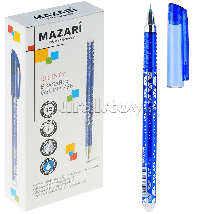 Ручка гелевая синяя Пиши-стирай Brunty, Синяя, игольчатый пиш. узел 0.5мм, термочувствительн.