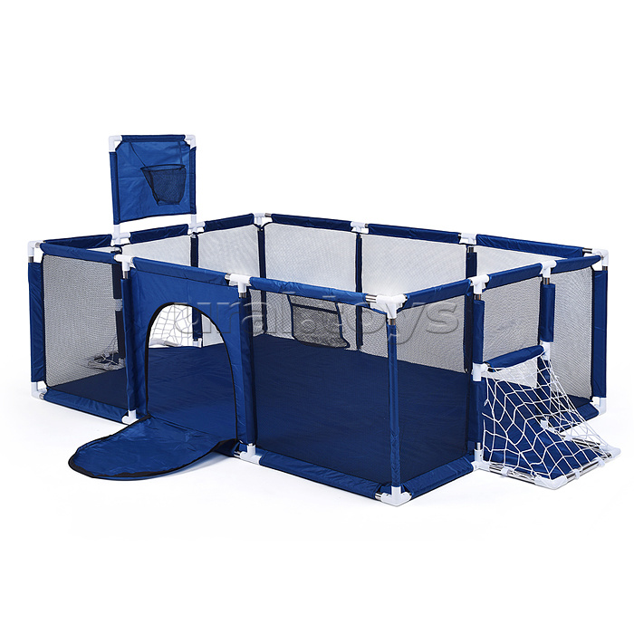 Манеж детский прямоугольный с баскетбольным кольцом и воротами (120*180*60) цвет синий