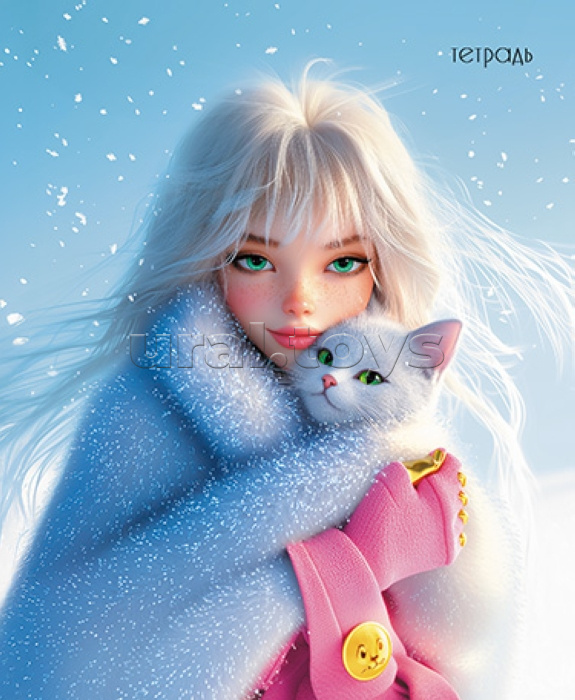Тетрадь 48л. клетка "Девушка и кошка"