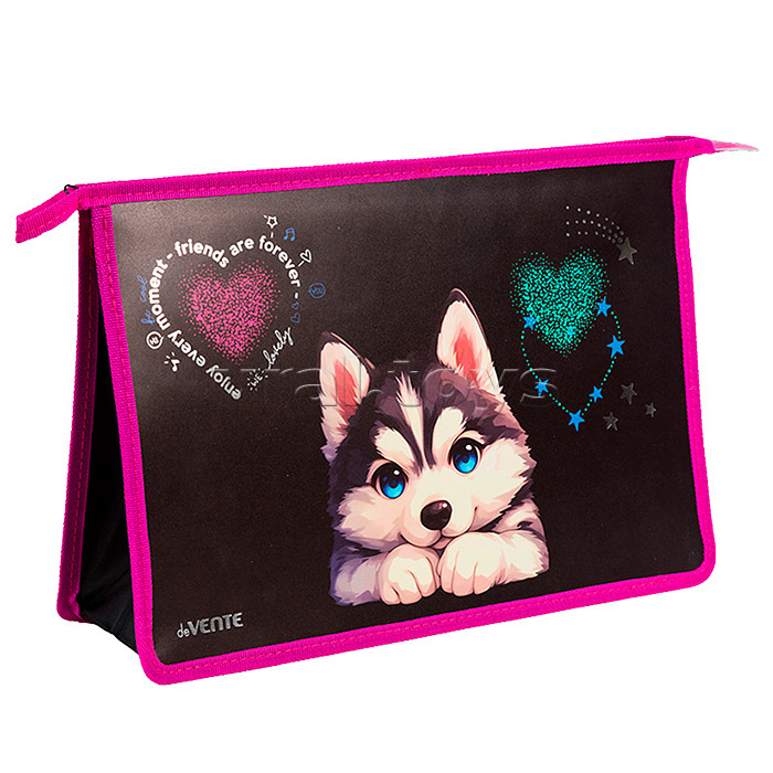 Папка для тетрадей "Cute Husky" A4 (330x230x100 мм) с текстильным расширением 100 мм, на молнии Папка для тетрадей "Cute Husky" A4 (330x230x100 мм) с текстильным расширением 100 мм, на молнии