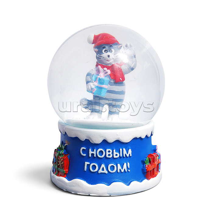 Новогодний cнежный шар "Новогодний кот" d=6,5 см