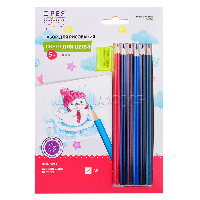 Скетч для раскраш. цветными карандашами "Малыш белёк" 20.5 х 14.5 см  1 л.