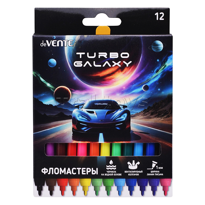 Фломастеры "Turbo Galaxy" 12 цветов с вентилируемым колпачком, в картонной коробке с подвесом
