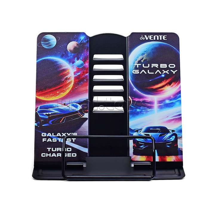 Подставка для учебников и книг "Turbo Galaxy" 20x19 см, металлическая окрашенная, вес 430 г, с противоскользящими ножками, с полноцветным рисунком, в пластиковом пакете с европодвесом
