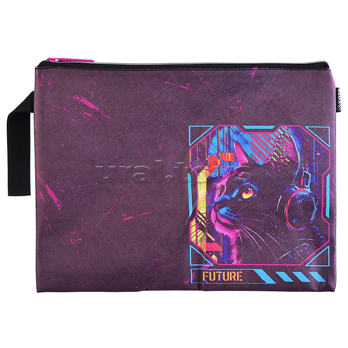 Папка для тетрадей "Label. Cyber Cat" A4 (34,5x25,5x1,5 см) на молнии сверху, с ручкой, искусственная кожа до -40C с антивандальной фактурой, с подкладом Папка для тетрадей "Label. Cyber Cat" A4 (34,5x25,5x1,5 см) на молнии сверху, с ручкой, искусственная кожа до -40C с антивандальной фактурой, с подкладом