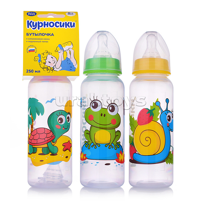 Бутылочка прямая с силиконовой соской "Болото" без ручек 250 мл