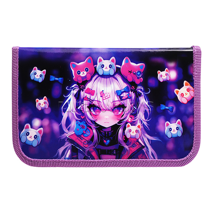 Пенал односекционный большой 190/115 "Девочка и котики"