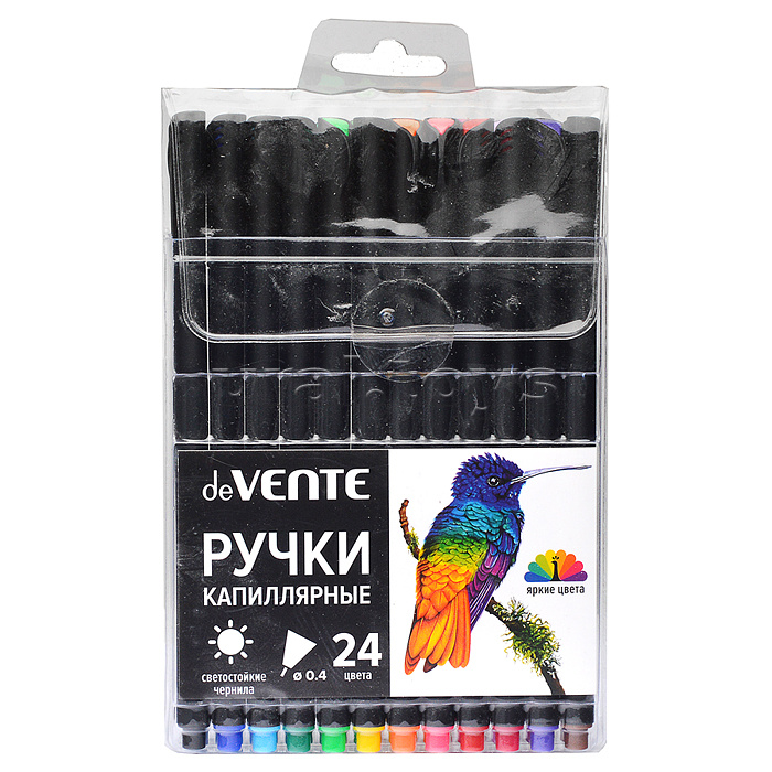 Набор ручек капиллярных "Drops" 24 цвета, d=0,4 мм, с круглым черным корпусом, в пластиковом блистере Набор ручек капиллярных "Drops" 24 цвета, d=0,4 мм, с круглым черным корпусом, в пластиковом блистере