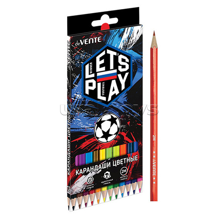 Карандаши цветные "Football Winner" 12 цветов, 2М, диаметр грифеля 2,8 мм, шестигранные, в картонной коробке