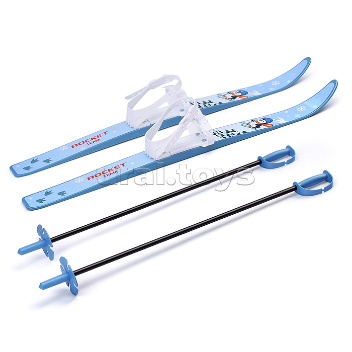 Лыжи детские "Пингвин на лыжах" ROCKET SKI KIDS 75/75 см, универсальное крепление, с палками