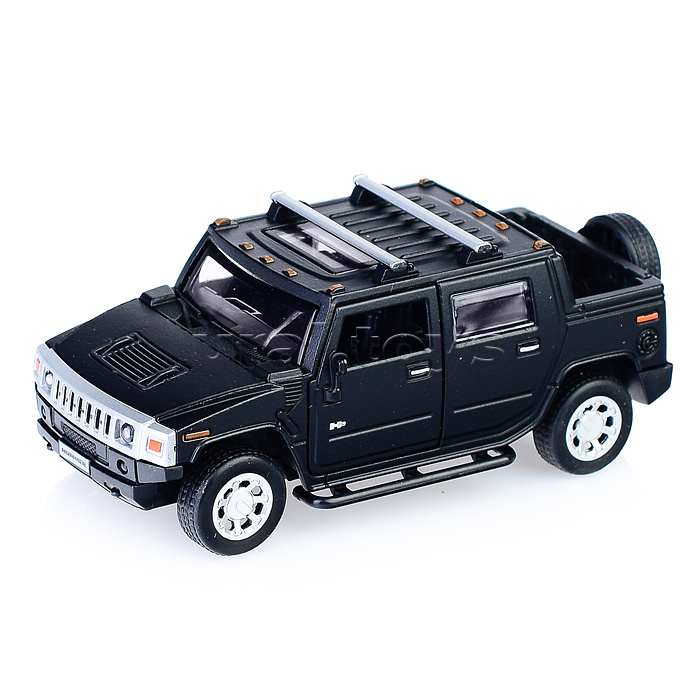 Машина металл Hummer H2 Pickup матовый 12 см, (откр. двери, багажн, черный) в коробке