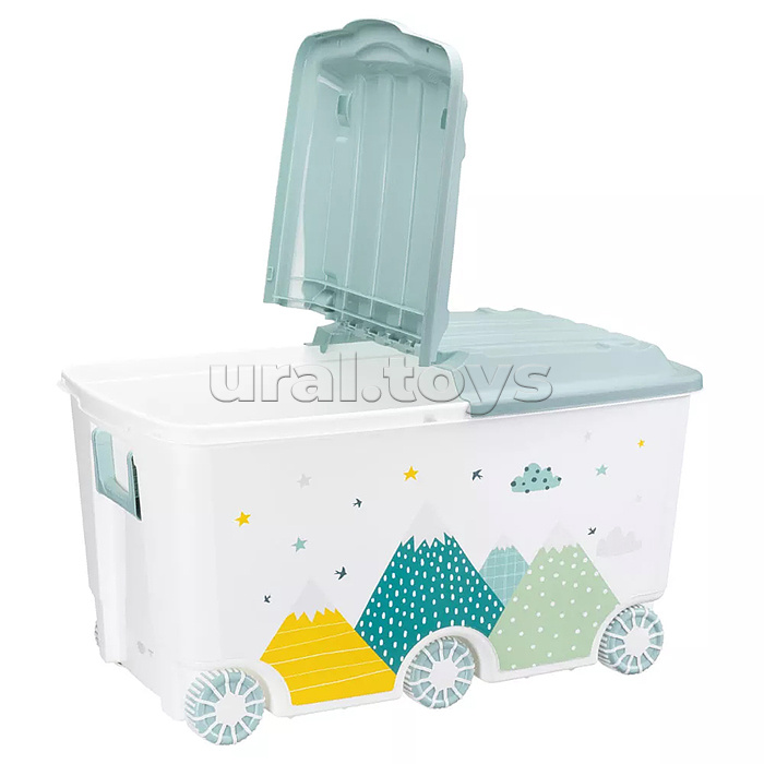 Ящик для игрушек на колесах с декором "Горы" 685х395х385мм, 66,5л  (Светло-голубой)