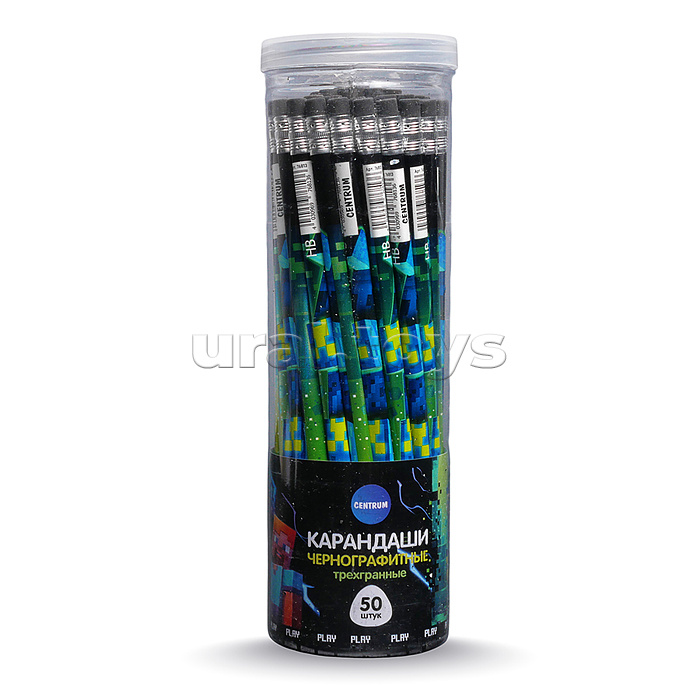 Карандаш чернографитный трехгранный деревянный заточенный с ластиком "My game"