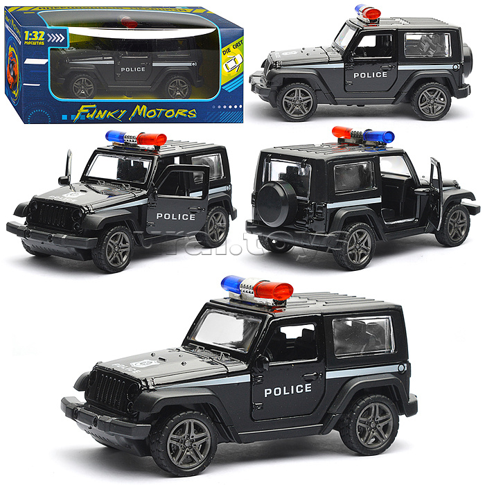 Чёрная инерционная служебная машинка Джип die-cast,1:32, открывающиеся двери