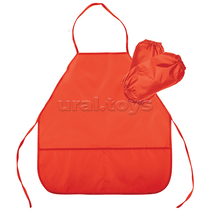 Фартук 45x54 см (M) водоотталкивающая ткань, 3 кармана, в комплекте с нарукавниками, однотонный красный