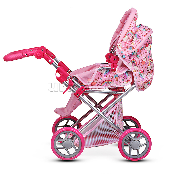 Коляска для кукол, металлическая, складная, с сумкой-переноской, корзиной и складным козырьком в пакете