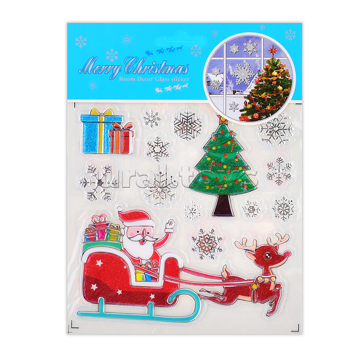 Наклейки новогодние для декора "Мороз и снеговичок" в пакете