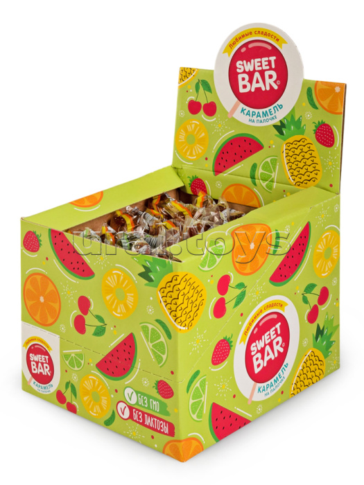 Карамель на палочке Микс Фруктов, Конфититрейд Sweet Bar, (арбуз, ананас, клубника, вишня, апельсин), 42шт, 25г.
