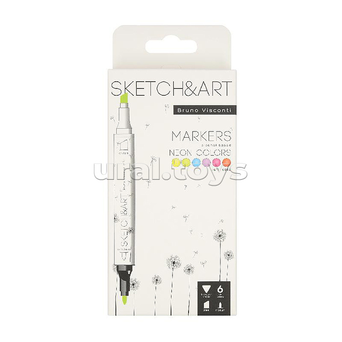 Набор двусторонних скетч-маркеров "Sketch&Art. Неоновые цвета", 6 цв.