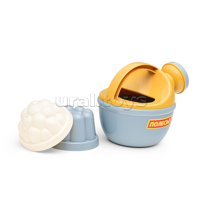 Набор №695: ведро-замок большое №2, ситечко-крепость большое, лопатка №5, грабельки №5, 2 формочки, лейка малая №4 (серо-голубой)